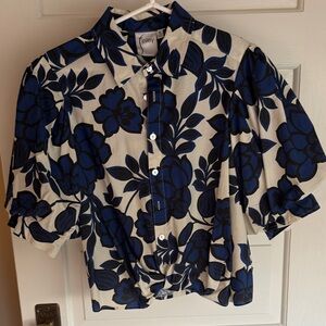 Finley Navy Blue Floral Button-Front Top
